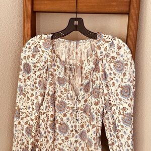 Anthropologie Floral Blouse - Blue and Brown